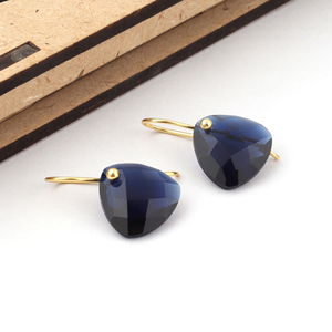 Iolite Cuarzo 15mm Briolette Trillón Forma Hecho a mano Peso ligero Chapado en oro Pendientes colgantes Pendientes de moda para mujer - Product Image 5