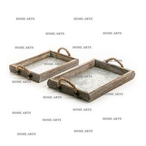 Bandeja de madera para servir dulces con asas de hierro Juego de dos bandejas de chocolates de diferentes tamaños a precio asequible - Product Image 2