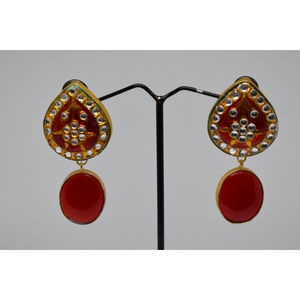 Pendientes de aro con incrustaciones de piedras de latón con acabado mate dorado meenakari, estilo tradicional para fiestas, lo último en moda 2025, hermosos para niñas y mujeres - Product Image 4