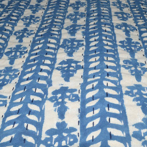 ดอกไม้ Hand Block พิมพ์ผ้าคลุมเตียง2 Layered Kantha Quilt อินเดีย Spread - Product Image 2