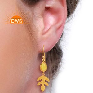 Calcédoine jaune balancent plaqué or en argent Sterling boucle d'oreille bijoux en pierres précieuses pour les femmes cadeau pour sa Collection délicate - Product Image 4