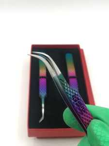 Haute Qualité Meilleur 90 Degrés Arc-En-Poudre Revêtement En Acier Inoxydable Extension De Cils Pince À Épiler Logo Personnalisé Instrument De Beauté - Product Image 4