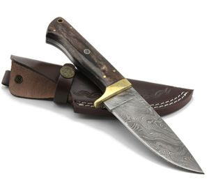 Couteau Skinner Damas fait à la main avec manche en os lame fixe pour la chasse et l'extérieur/le camping Couteau OEM personnalisable - Product Image 1