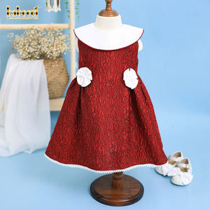 Elegante vestido de bebé Jacquard rojo de estilo Vintage para niñas Patrón floral 3D de lujo hecho de Cotton-DR3251 orgánico - Product Image 1