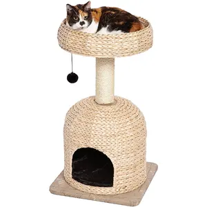 Cama de gato maleável feita à mão, durável e elegante, cesta, casa de animais, árvores, feita no vietnã