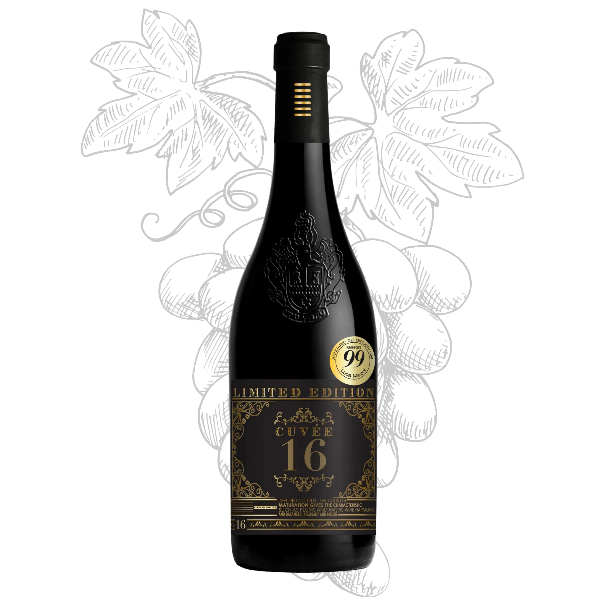 プレミアムイタリアン赤ワイン-Cuvee16限定版-99ポイントのアワードボトル750 mlアルコール13% 輸出用