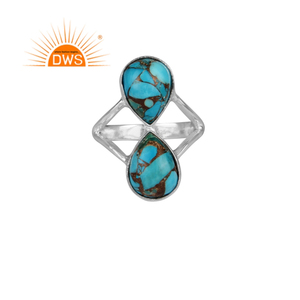Cuivre naturel Turquoise Anneau De Déclaration 925 En Argent Sterling En Forme De Poire Turquoise Bague Bijoux Grossiste - Product Image 1