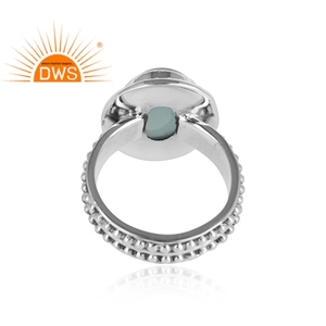 Aqua Chalcedony Bezel <b>Set</b> Engagement <b>Ring</b> Supplier 925 <b>Silver</b> Antique Oxidized <b>Ring</b> Jewelry Wholesaler - Product Image 2