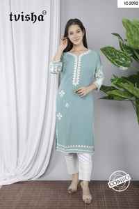 Georgette Heavy Embroidery <b>Indian</b> Traditional Wear Simple Kurti with Bottom <b>for</b> <b>Ladies</b> Casual Wear at an Price - Product Image 3