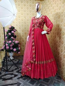 Anarkali Designer Party Wear New Look Silk Embroidered <b>Stone</b> Work Indian Ladies Wear Manufacturing Full Length Patiyala Stitched - Product Image 4