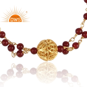 925 Silver Double Strand <b>Bracelet</b> Wholesale Gold Plated Jewelry Multi <b>Red</b> Onyx Gemstone <b>Bracelet</b> - Product Image 2