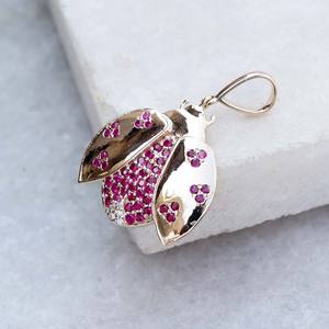 Pendentif Coccinelle en Or Jaune 14 carats avec Diamants et Rubis Véritables, Bijoux Fins en Gros - Product Image 3