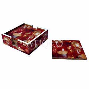 Posavasos de madera hechos a mano de estilo chino nuevo, superventas, conjunto de posavasos de madera Multicolor con impresiones digitales - Product Image 2