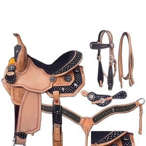 Selle de baril western en cuir brut avec sellerie assortie - Canada