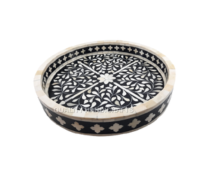 Bandejas redondas para servir de la mejor calidad, artesanías con incrustaciones de hueso de madera de la India para hoteles y restaurantes, utensilios de cocina - Product Image 1