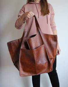 กระเป๋าโท้ทหนังคอนญัก,กระเป๋าถือ Slouchy กระเป๋าถือสไตล์คอนญักสำหรับผู้หญิงกระเป๋าทุกวันกระเป๋าหนังสำหรับผู้หญิงกระเป๋าใบใหญ่สำหรับใช้ในวันหยุดสุดสัปดาห์ขนาด Aa - Product Image 1