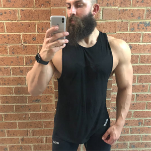 เสื้อกล้ามออกกำลังกายผ้ายืดระบายอากาศสำหรับผู้ชายสีพื้นสำหรับฤดูร้อน - Product Image 4