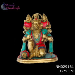 Artesanía en Latón, Estilo Art Deco, Estatua del Dios Hanuman Ji con Acabado en Piedra, Ídolo Hindú Indio, Escultura Decorativa, Regalo, Panchmukhi Hanuman - Product Image 3