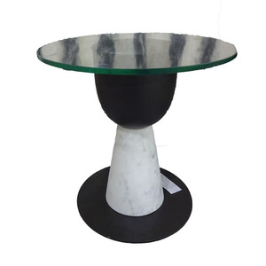 Mesa de centro de Metal con base de vidrio, diseño moderno a la moda, acabado de Metal dorado y cristal azul - Product Image 3