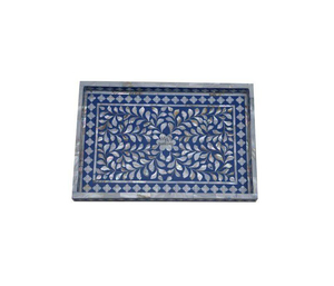 Plateau de service rectangulaire en bois/MDF avec incrustation de nacre de haute qualité, design classique fait main, pour la maison, l'hôtel, le restaurant, artisanat - Product Image 2