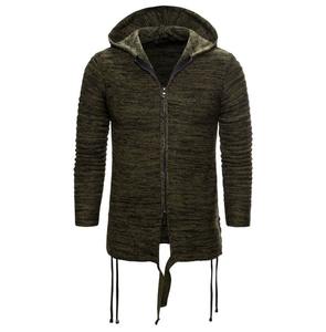 Wholesale Custom Men's Solid <b>Vintage</b> Retro Zipper Hooded <b>Sweaters</b> - Bulk Personalized Knitted Pullovers with Drawstring Strap - Product Image 2