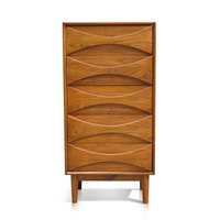 Commode à 5 tiroirs en teck massif vintage, fabriquée à la main avec une couleur naturelle