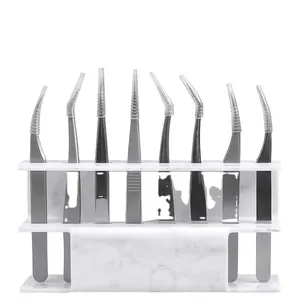 China Supplier Custom White Marble Acrylic Eyelash Tweezers Display Rack Acrylic Tweezers Holder With 8 Holes