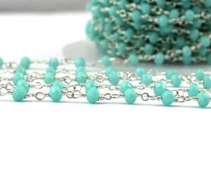 Collar de Rosario con Cuentas Redondas Facetadas de Calcedonia Aqua Natural de 3-3.5mm, Collar Elegante - Product Image 4