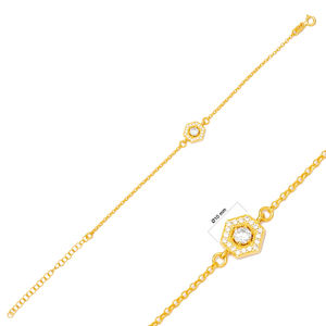 Trendy Hexagon Zirconia Stone <b>Charm</b> <b>Bracelet</b> Wholesale Handmade Turkish 925 <b>Sterling</b> <b>Silver</b> Jewelry - Product Image 2