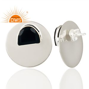 Black Onyx Gemstone Earrings Solid 925 Sterling Fine Silver Round Designer Stud Earrings Jewelry Manufacturer - Product Image 3