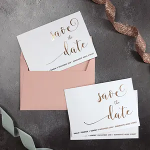 Convite de cartões de convite de impressão personalizada, convite em ouro rosado, salve a data cartões de casamento