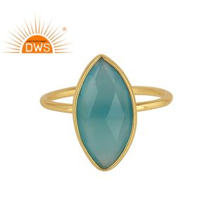 แหวนแต่งงานประดับพลอยอะควาแคลซิโดนีทรงมาร์คีส์ ตัวเรือนเงินแท้ 925 ชุบทอง - Product Image 1