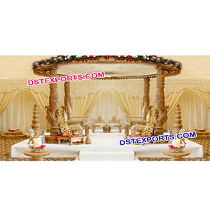 Mandap de Madera Tallada a Mano Estilo Morni, Decoraciones de Boda Impresionantes con Pilares Tallados, Mandap de Boda Asiático Elegante, Nueva York - Product Image 1