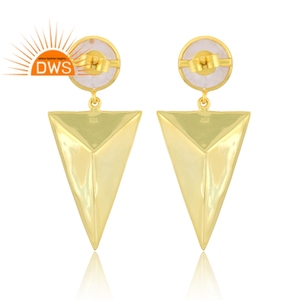 925 Sterling <b>Silver</b> Natural Rainbow Moon Stone Triangular Design <b>Dangle</b> <b>Earring</b> For Women Jewelry Manufacturer - Product Image 4