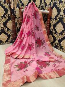 Saree de créateur imprimé de fleurs roses avec bordure en dentelle non cousue Exclusif par robe Vêtements ethniques ApparelGarment - Product Image 6