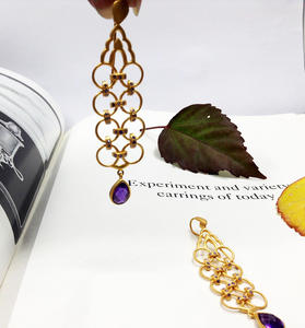 Matte-Finish Sterling Silver 925 Gold Plated Handmade Custom Made Low MOQ Supplier Circles Gemstone Drop <b>Long</b> Fish Hook <b>Earrings</b> - Product Image 2