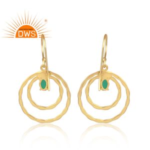 Boucles d'oreilles martelées en argent Sterling 925, bijoux indiens en plaqué or, pierres précieuses vertes, Onyx, vente en gros, boucles d'oreilles - Product Image 3