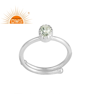 Bague en pierre d'améthyste verte naturelle pour filles, argent 925, ajustable, à la mode - Product Image 1
