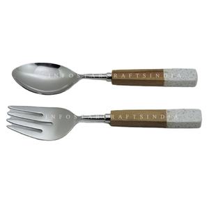 Serveur de salade fait main en acier inoxydable bois et résine pour la vente en gros de vaisselle Serveur de salade cuisine lave-vaisselle articles de cuisine - Product Image 1