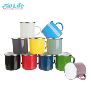 Diskon besar-besaran Mug Enamel 12oz grosir Mug logam MOQ rendah sublimasi Mug