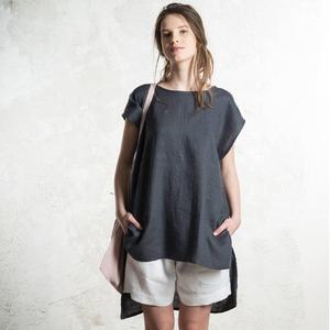 Atractiva Camiseta sin Mangas de Lino Color Carbón para Mujer, Estilo Bohemio, Corte Holgado, Cintura Natural, Ecológica, para Verano - Product Image 4