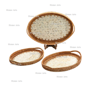 Juego de 3 bandejas de comida de diferentes tamaños, forma ovalada, nácar y Ratán, bandeja para servir comida al precio más bajo - Product Image 2