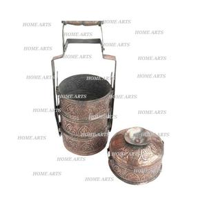 Lonchera Tiffin de Cobre Hecha a Mano con 4 Compartimentos, Calidad Deluxe, Forma Redonda, Bento Box para Oficina - Product Image 4