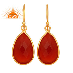 Faceted Pear <b>Red</b> Onyx Gemstone <b>Earrings</b> 18k Gold Plated Silver 925 Dangle <b>Earrings</b> Jewelry Supplier - Product Image 1