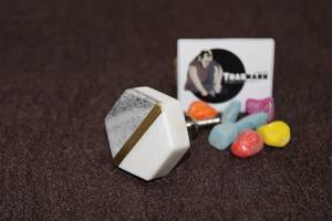 Marble Drawer Knob Latest Design White Hexagon Shape With Thin Brass Strip in Middle for <b>Furniture</b> & <b>Hardware</b> Tradnary Sambhal - Product Image 4