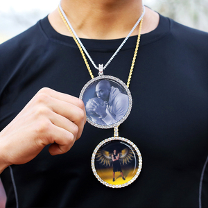 <span class=keywords><strong>Collier</strong></span> pendentif personnalisé avec photo de grand cercle, bijoux hip-hop, glacé, personnalisé avec photo de souvenir - Product Image 3