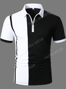 Camiseta ajustada de manga corta para hombre, Polo de alta calidad con cremallera de dos tonos - Product Image 5