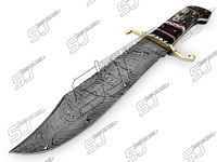 Couteau Bowie en acier damassé fait à la main avec poignée en os et gaine en cuir fin couteau d'extérieur couteau en gros