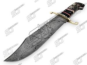 Couteau Bowie en acier damassé fait à la main avec poignée en os et gaine en cuir fin couteau d'extérieur couteau en gros - Product Image 4