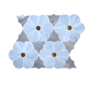 Mosaico de Vidrio con Diseño Floral y Efecto de Chorro de Agua, para Revestimiento de Paredes Interiores, Estilo Chino - Product Image 4